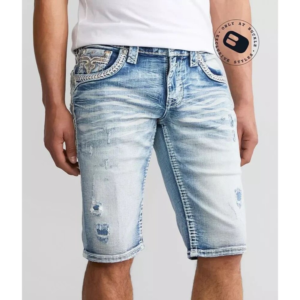 NWOT ROCK REVIVAL MEN'S SHORTS JEAN SHORTS 36 38 40 Cassius Stretch
